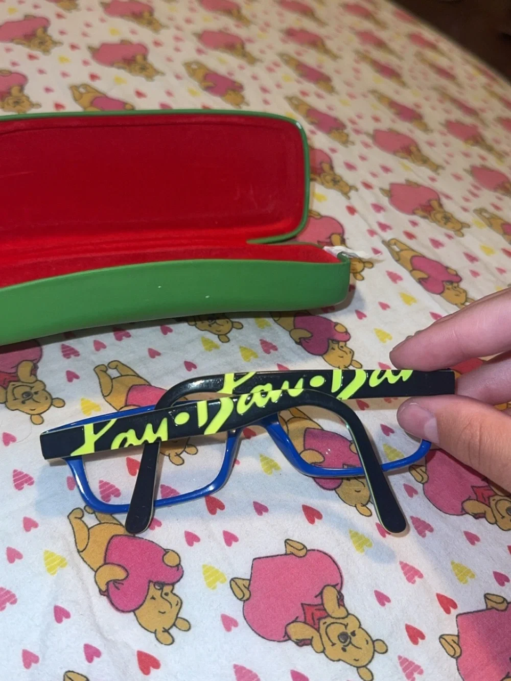 Kids Ray-Ban Black Front Blue Temple Eyeglasses with Green Case